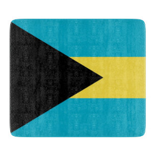 Small glass cutting board with flag of Bahamas