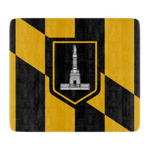 Small glass cutting board with flag of Baltimore