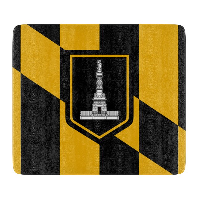 Small glass cutting board with flag of Baltimore (Front)