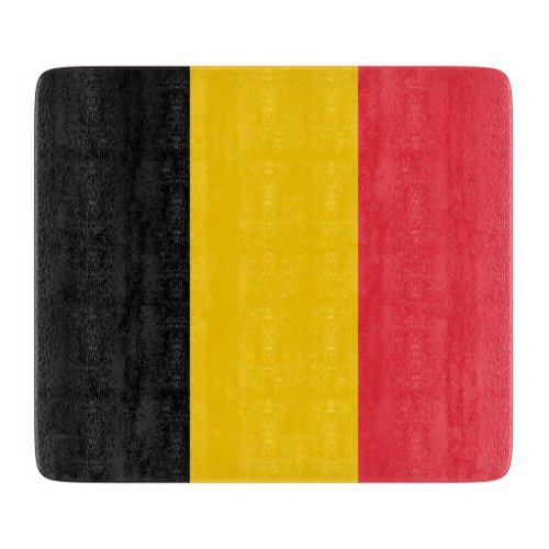 Small glass cutting board with flag of Belgium