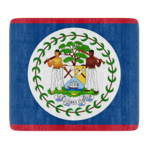 Small glass cutting board with flag of Belize