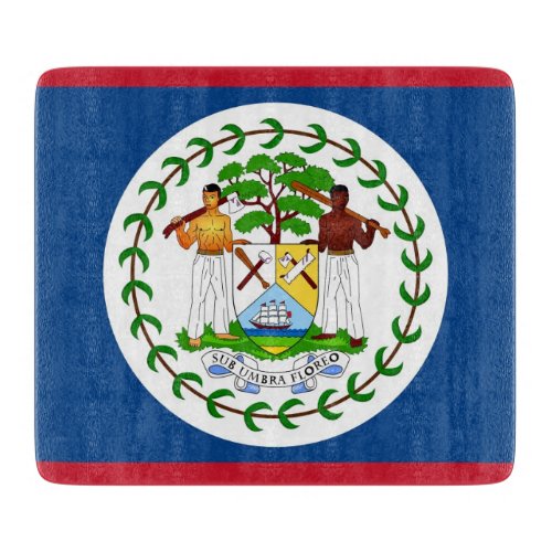 Small glass cutting board with flag of Belize