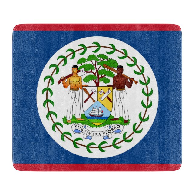 Small glass cutting board with flag of Belize (Front)