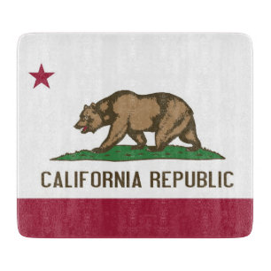 Small glass cutting board with flag of California