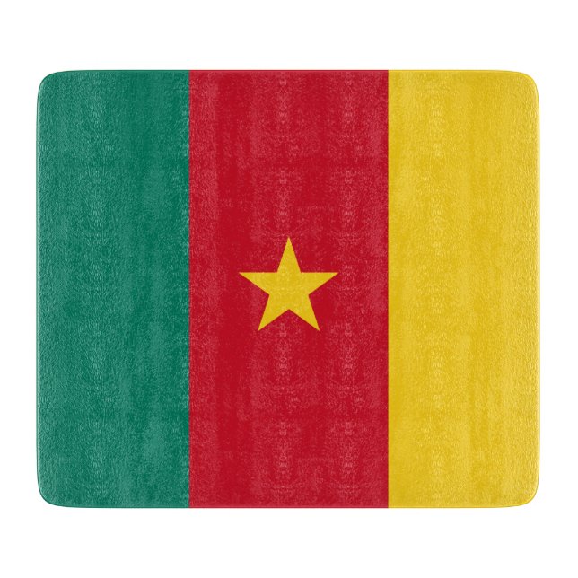 Small glass cutting board with flag of Cameroon (Front)