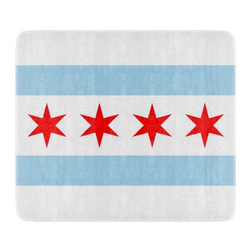 Small glass cutting board with flag of Chicago