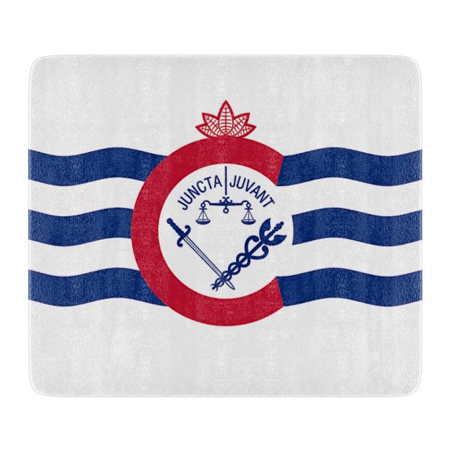 Small glass cutting board with flag of Cincinnati (Front)
