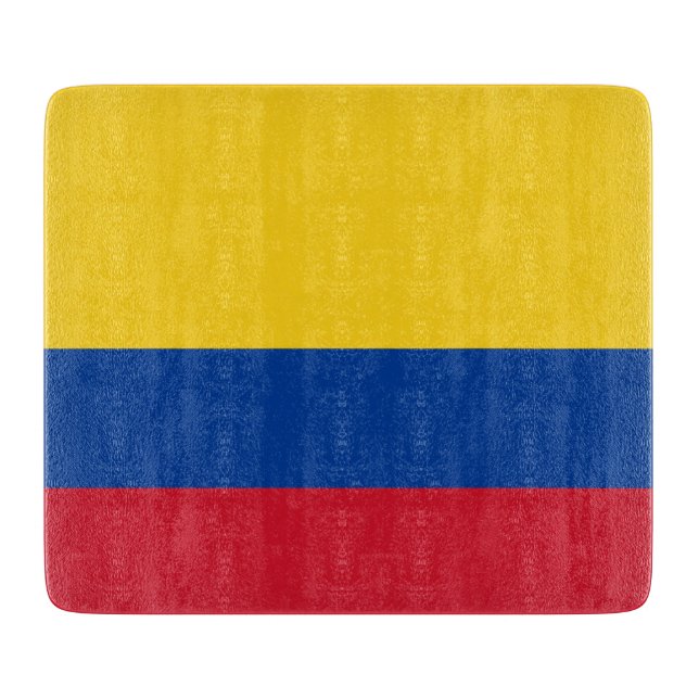 Small glass cutting board with flag of Colombia (Front)
