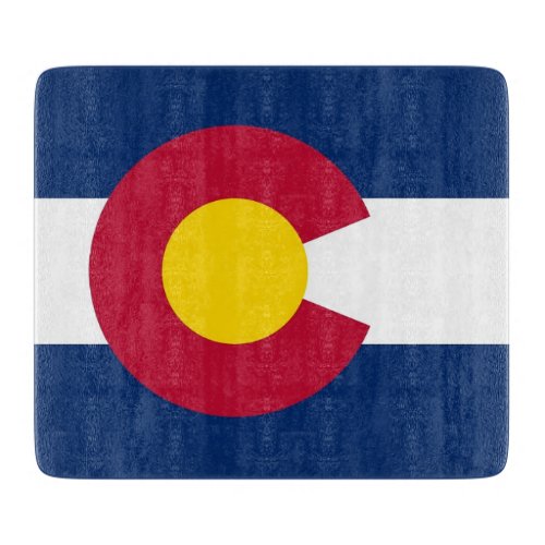 Small glass cutting board with flag of Colorado