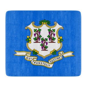 Small glass cutting board with flag of Connecticut