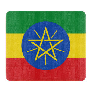 Small glass cutting board with flag of Ethiopia