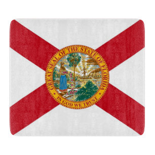 Small glass cutting board with flag of Florida
