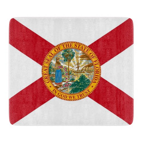 Small glass cutting board with flag of Florida