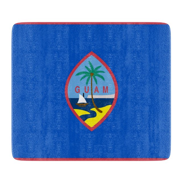 Small glass cutting board with flag of Guam (Front)