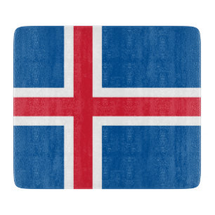 Small glass cutting board with flag of Iceland