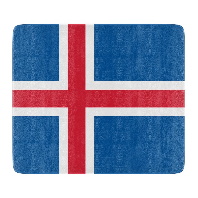 Small glass cutting board with flag of Iceland (Front)