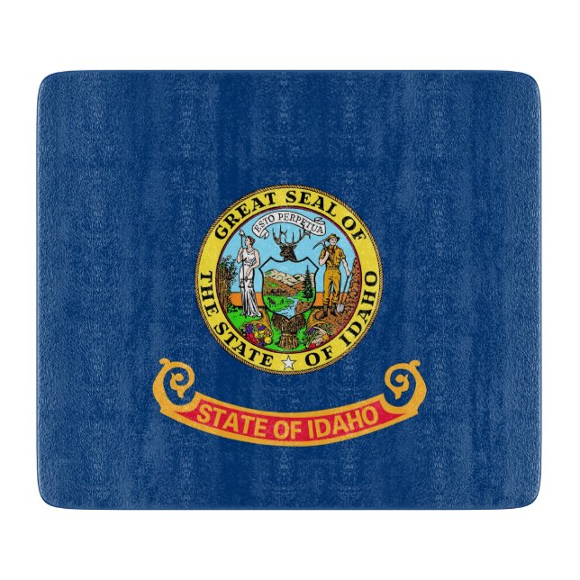 Small glass cutting board with flag of Idaho (Front)