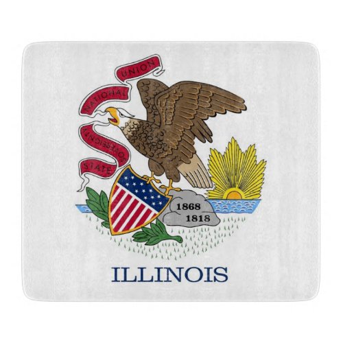 Small glass cutting board with flag of Illinois