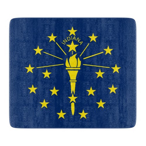 Small glass cutting board with flag of Indiana