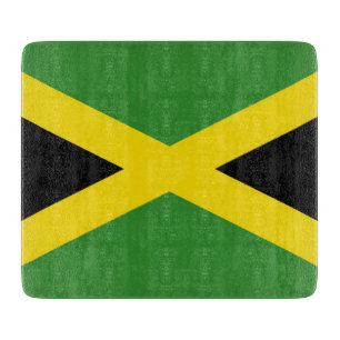 Small glass cutting board with flag of Jamaica