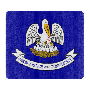 Small glass cutting board with flag of Louisiana