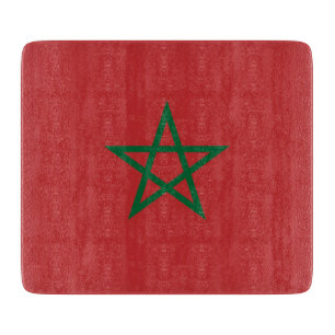 Small glass cutting board with flag of Morocco