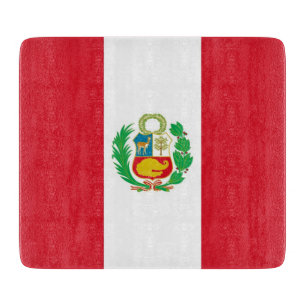 Small glass cutting board with flag of Peru