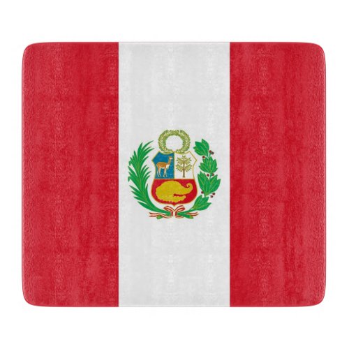 Small glass cutting board with flag of Peru