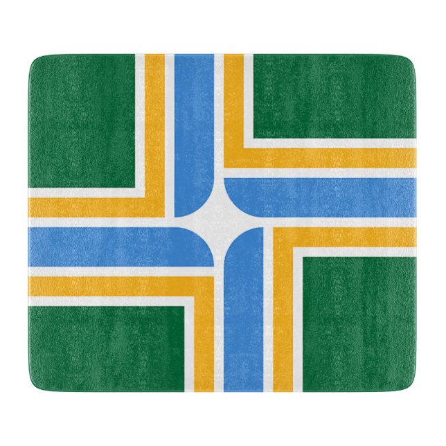 Small glass cutting board with flag of Portland (Front)