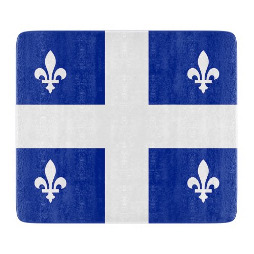 Small glass cutting board with flag of Quebec