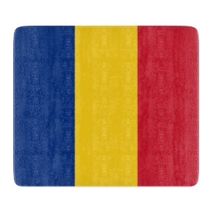 Small glass cutting board with flag of Romania