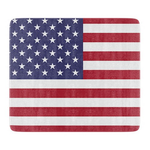 Small glass cutting board with flag of USA