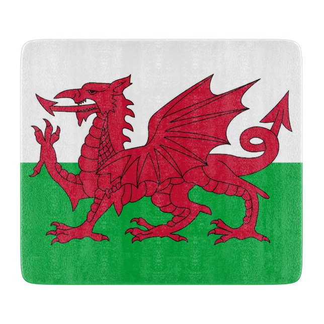 Small glass cutting board with flag of Wales (Front)