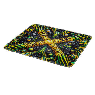 Small glass cutting board with Jamaican Colors