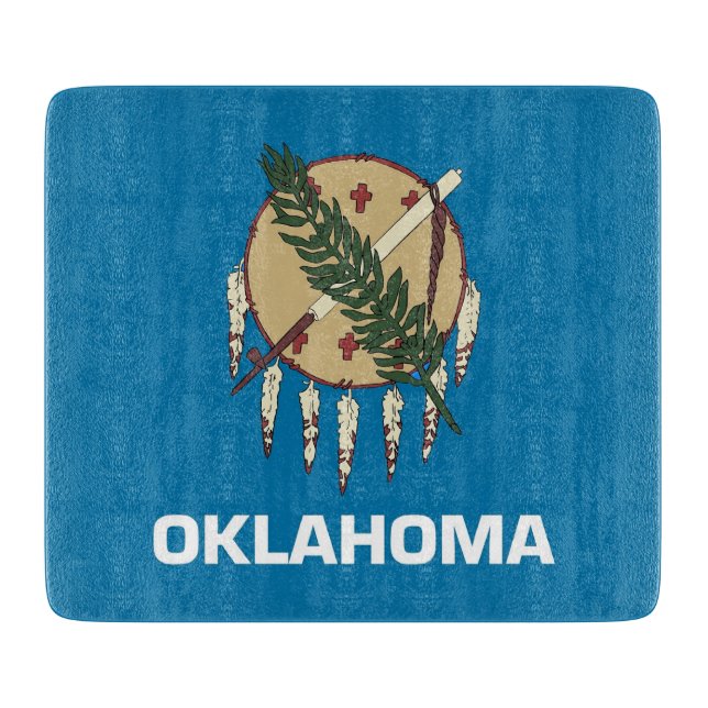 Small glass cutting board with Oklahoma flag (Front)