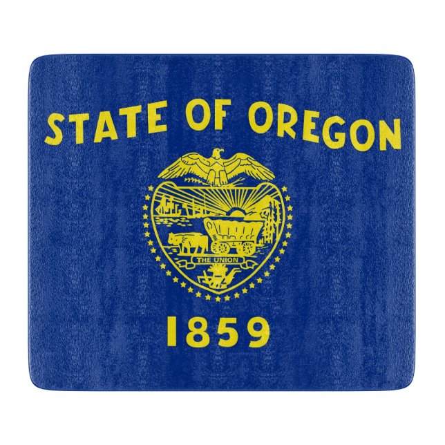Small glass cutting board with Oregon flag (Front)