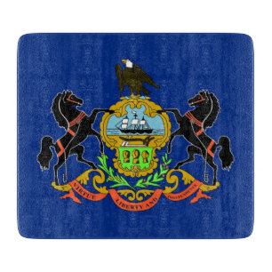 Small glass cutting board with Pennsylvania flag
