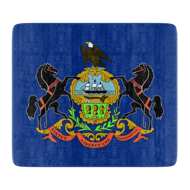 Small glass cutting board with Pennsylvania flag (Front)