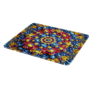 Small glass cutting board with Romanian Colors