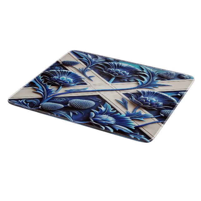Small glass cutting board with Scottish Thistles (Corner)