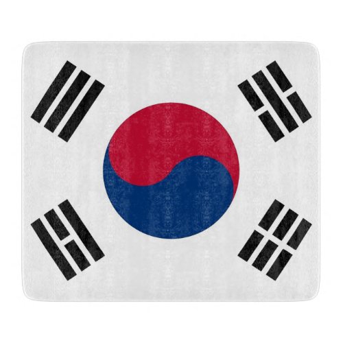 Small glass cutting board with South Korea flag