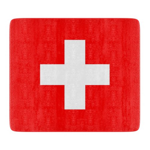 Small glass cutting board with Switzerland flag