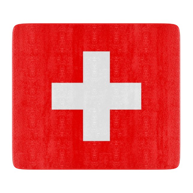 Small glass cutting board with Switzerland flag (Front)