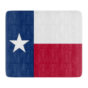 Small glass cutting board with Texas flag