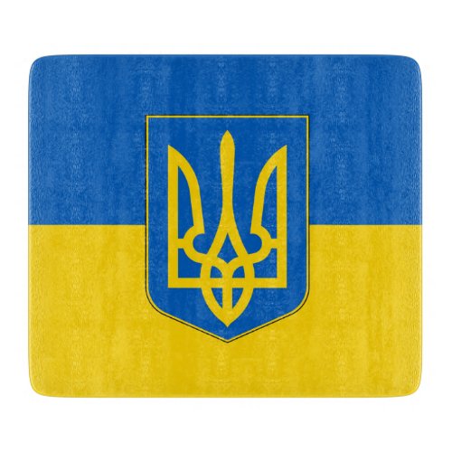 Small glass cutting board with Ukraine flag