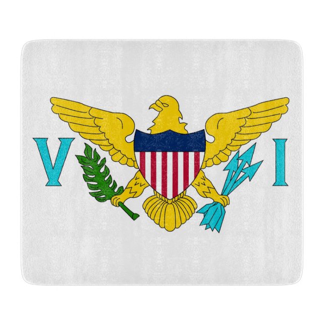 Small glass cutting board with Virgin Islands flag (Front)