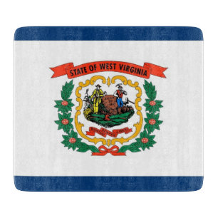 Small glass cutting board with West Virginia flag