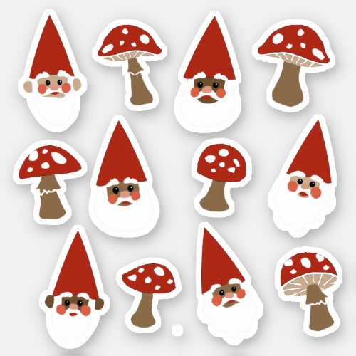 Small Gnomes and Mushrooms Stickers