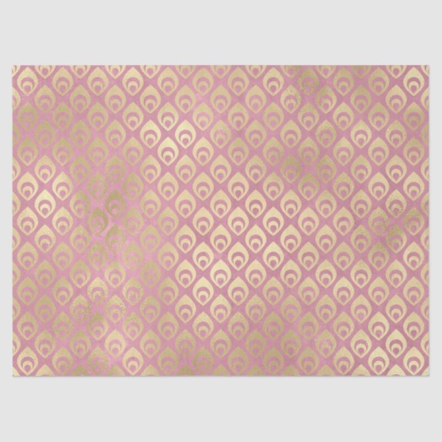 Small Gold Abstract Droplets on Pink Decoupage Tissue Paper (Front)