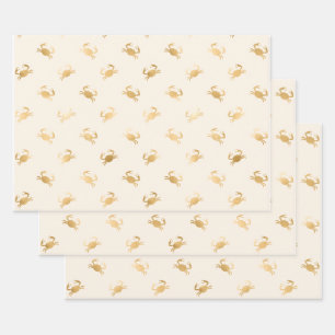 Small Gold Crabs on Off-White Wrapping Paper Sheets